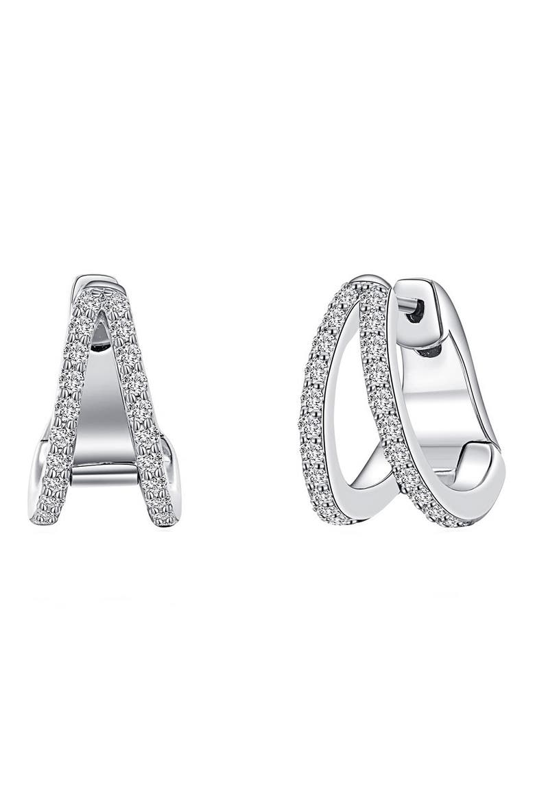 Simulated Diamond Split Huggie Earrings, Main, color, SILVER