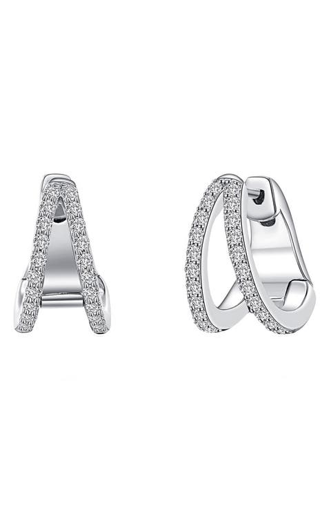 Simulated Diamond Split Huggie Earrings