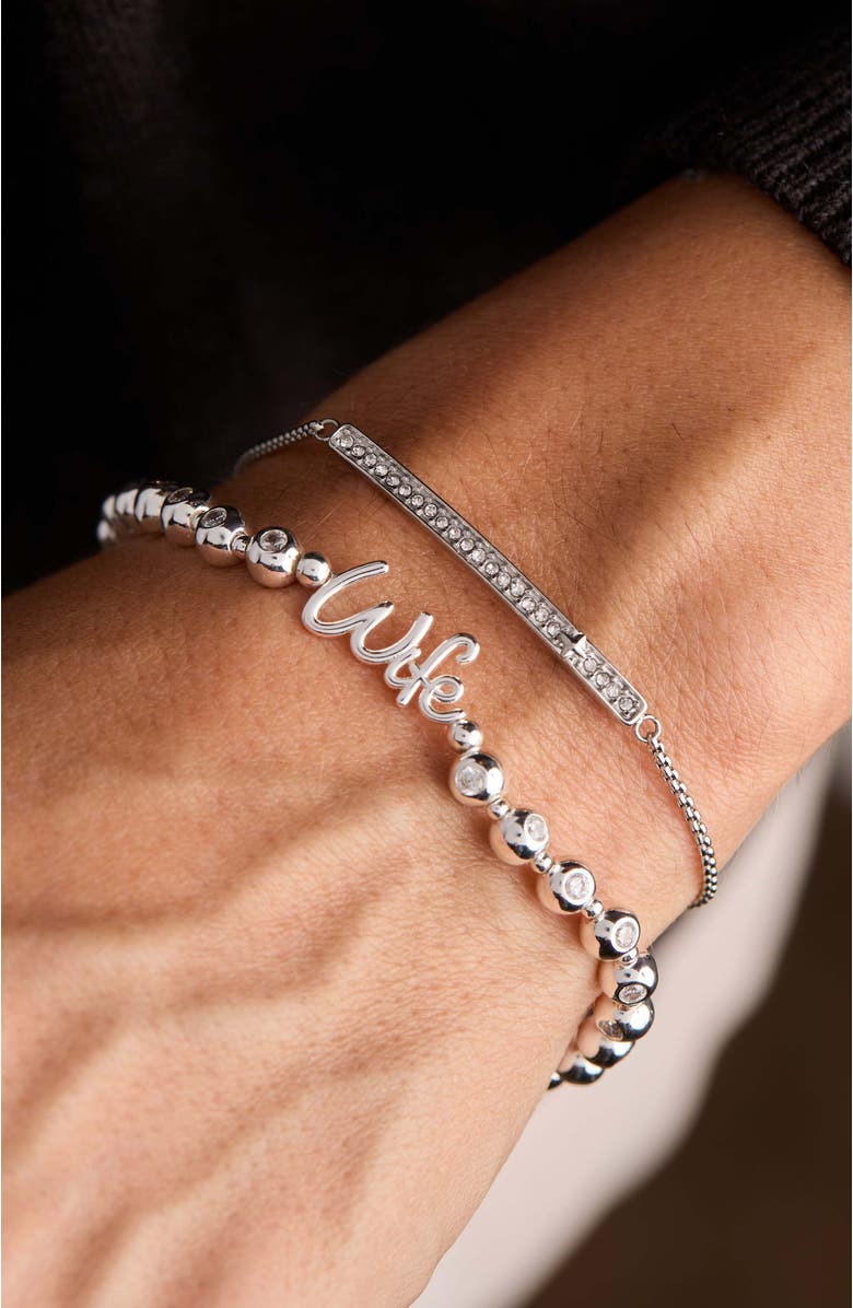 Alex and Ani Wife Elongated Crystal Stretch Bracelet, Alternate, color, Silver