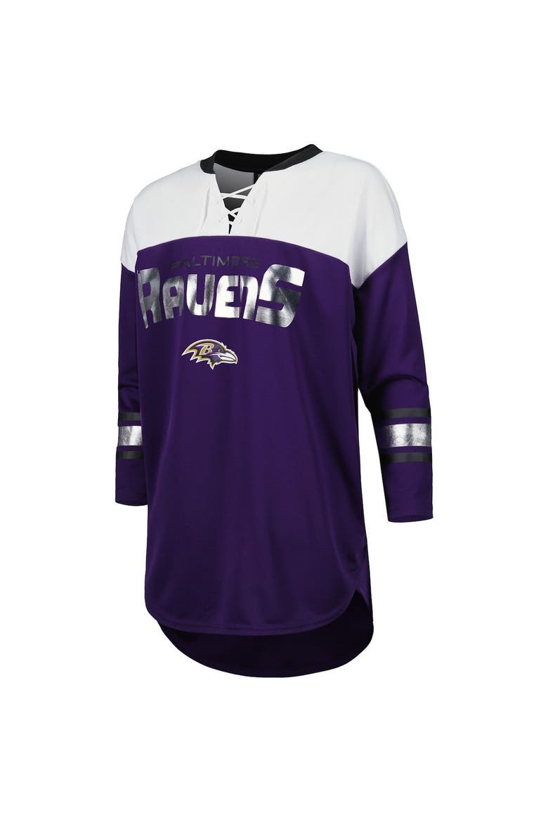 Women's G-III 4Her by Carl Banks Purple/White Baltimore Ravens Double Team 3/4-Sleeve Lace-Up T-Shirt, Alternate, color, Purple