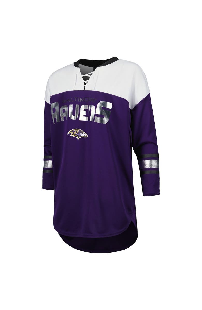 G-III 4HER BY CARL BANKS Women's G-III 4Her by Carl Banks Purple/White Baltimore Ravens Double Team 3/4-Sleeve Lace-Up T-Shirt, Alternate, color, Purple