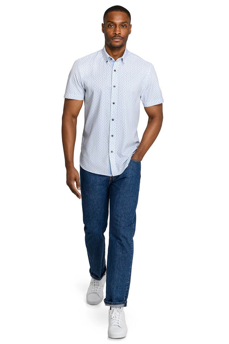 Slim Fit Zig Zag Woven Short Sleeve Basic Shirt, Alternate, color, WHITE/YELLOW