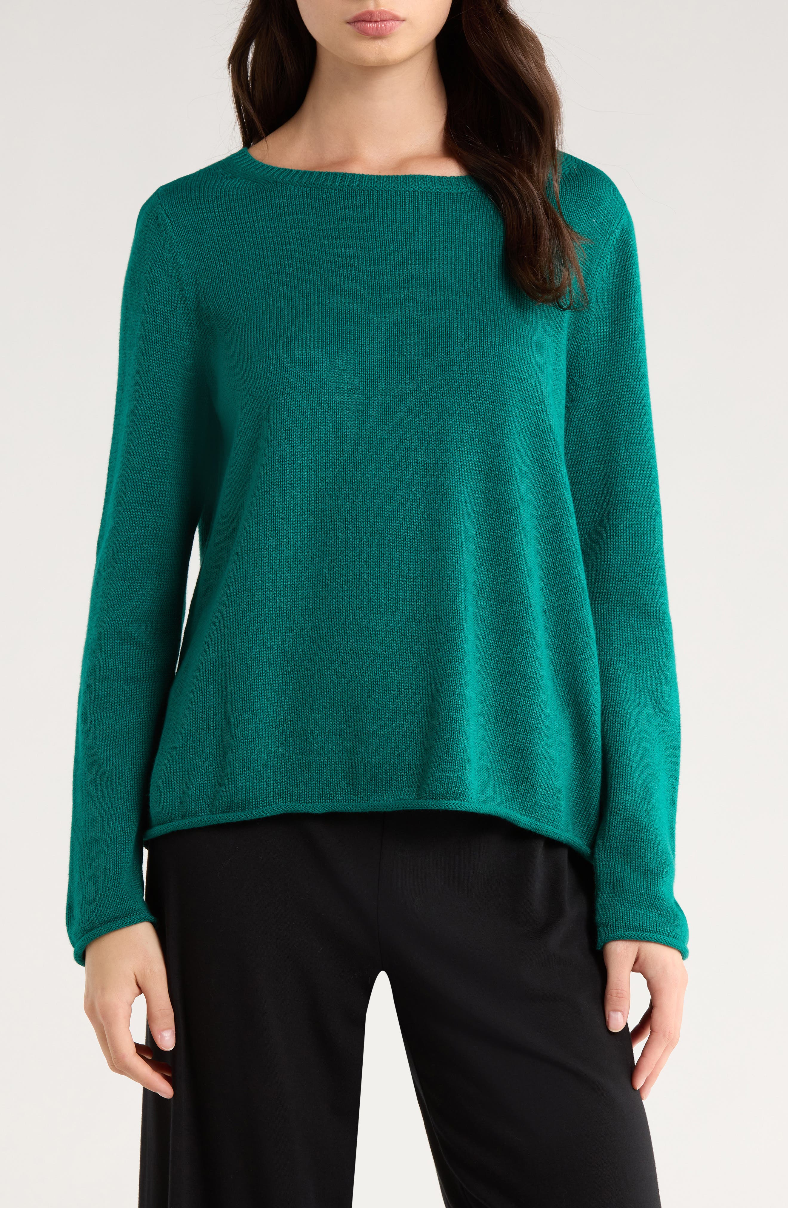 Bateau Neck Cotton Blend Sweater