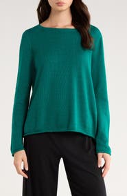 Eileen Fisher Bateau Neck Cotton Blend Sweater