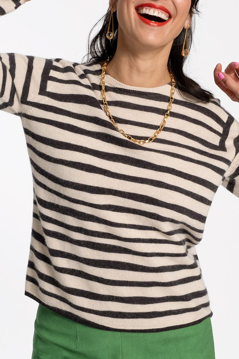 Honey Crewneck Painterly Stripe, Alternate, color, Black/Oyster