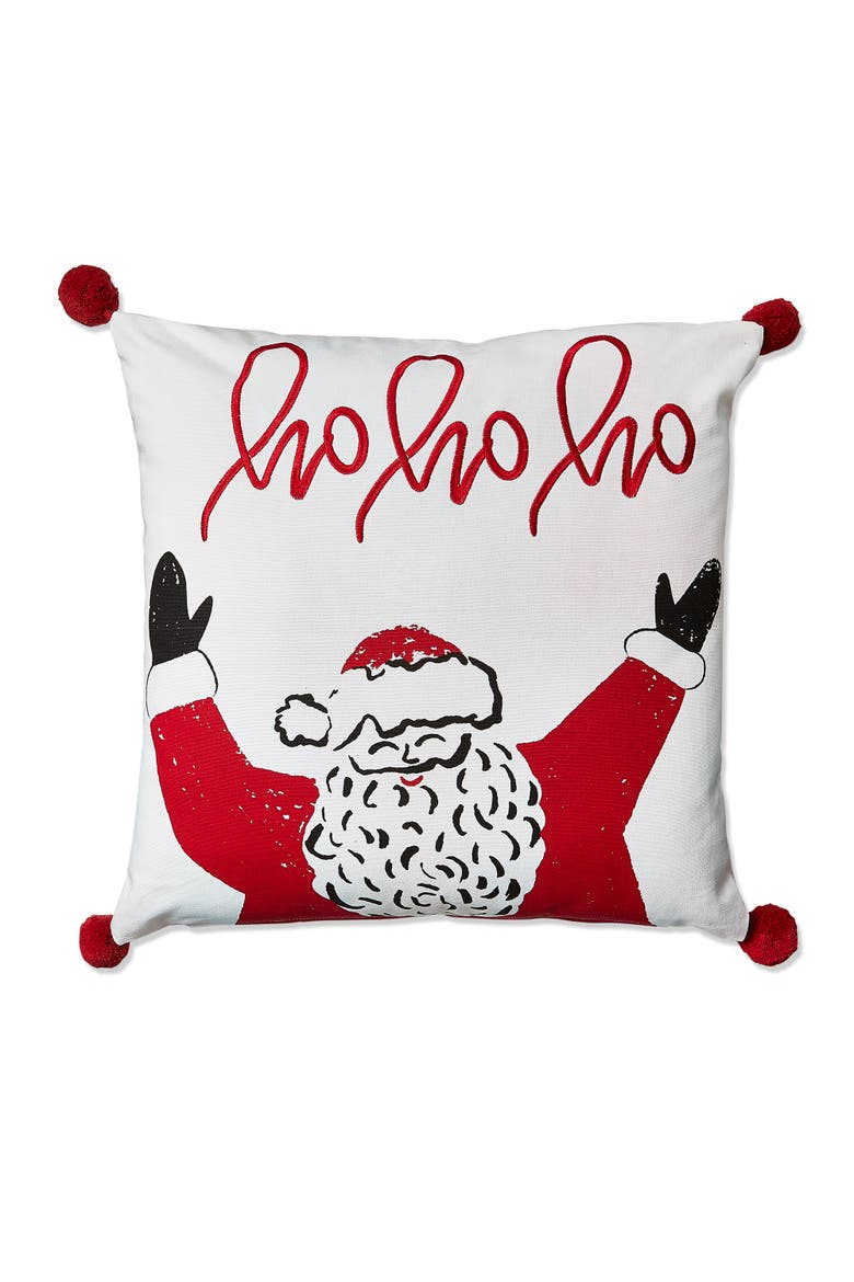 Ho Ho Ho Santa Throw Pillow Multicolor Cotton Christmas Decor, Main, color, White