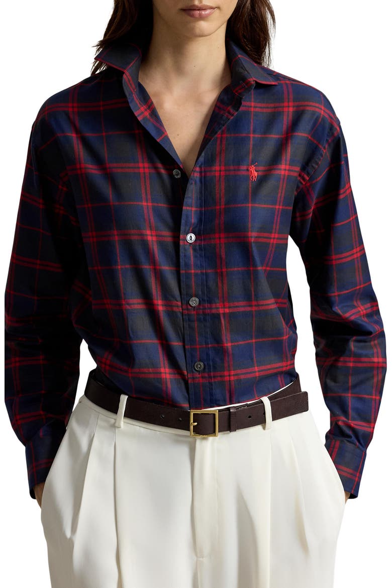 Plaid Cotton Twill Button-Up Shirt, Main, color, 2073 RYL R