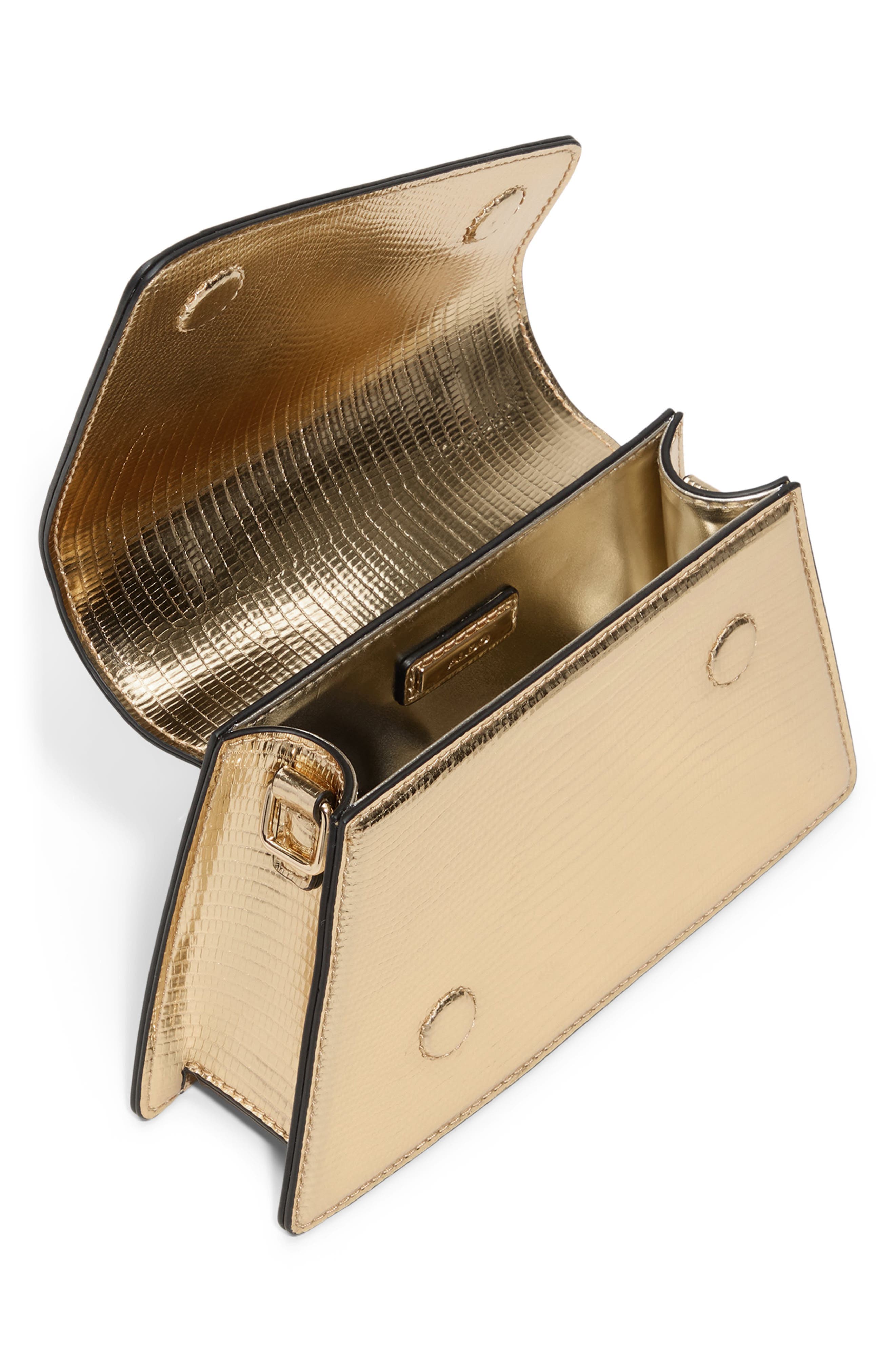 ALDO Aellaax Snakeskin Embossed Faux Leather Top Handle Bag, Alternate, color, Gold