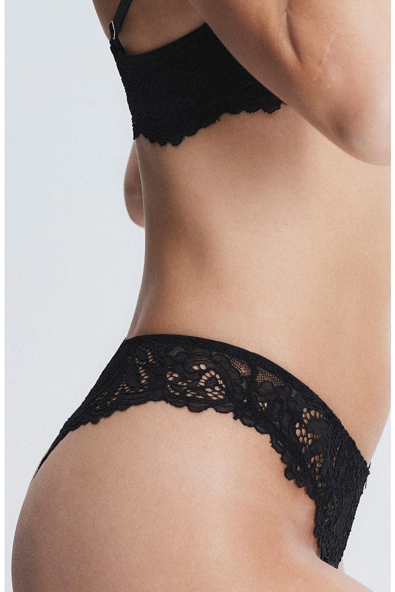 Romantic Corded Lace Brazilian Panties, Alternate, color, BLACK CAVIAR