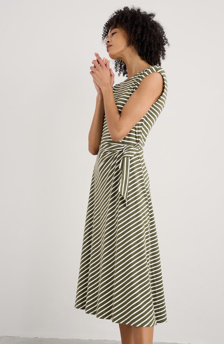 Seasalt Cornwall Fettling Stripe Tie Waist Jersey Midi Dress, Alternate, color, Apple Slice Light Olive
