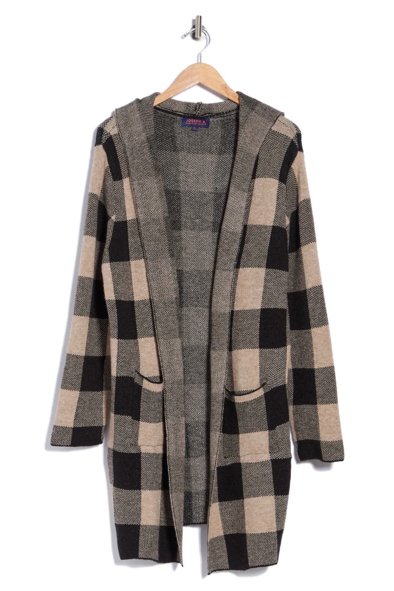 Buffalo Plaid Hooded Cardigan, Main, color, BUFFALO PLAID MOCHA