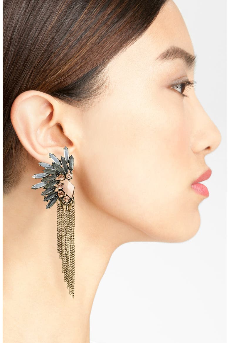 'Fan - Glam' Earrings, Alternate, color, ANTIQUE GOLD PINK GREY