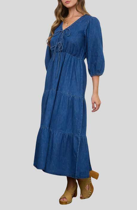 Blu Pepper Tiered Denim Midi Dress