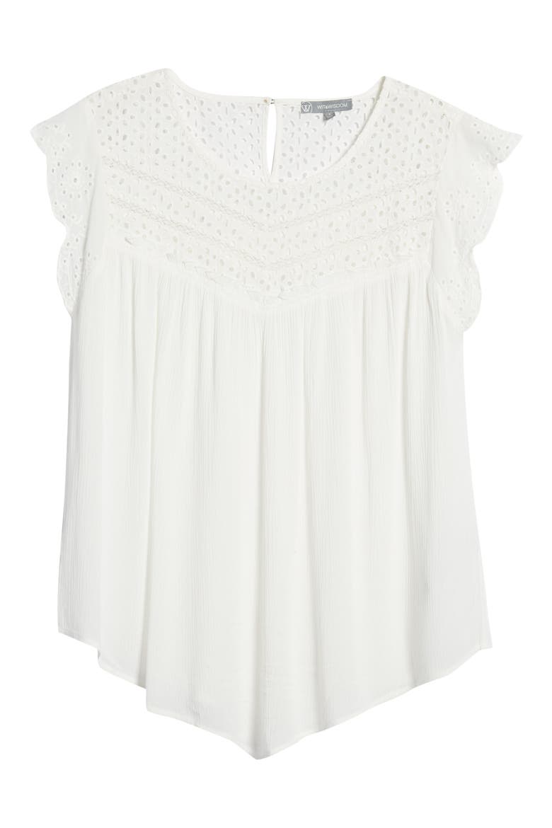 Eyelet Yoke Gauze Cap Sleeve Top (Nordstrom Exclusive), Alternate, color, OFF WHITE
