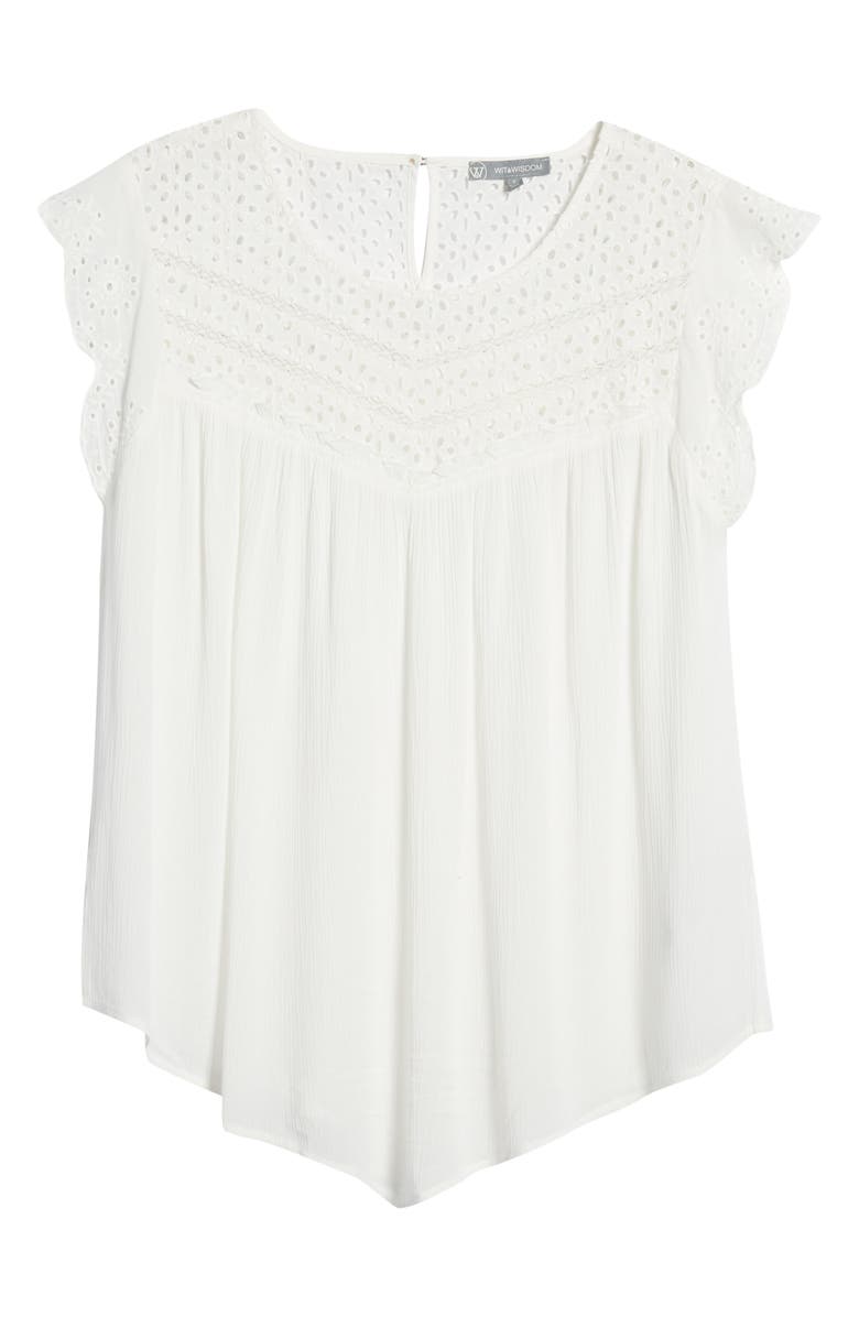 Wit & Wisdom Eyelet Yoke Gauze Cap Sleeve Top, Alternate, color, 