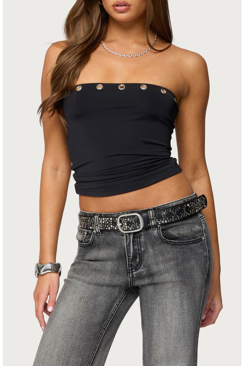 Dahna Grommet Tube Crop Top, Main, color, BLACK
