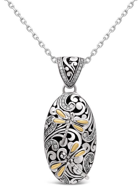 Dragonfly Pendant Necklace in Sterling Silver and 18K Gold