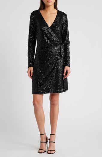 Chelsea28 Long Sleeve Sequin Wrap Minidress