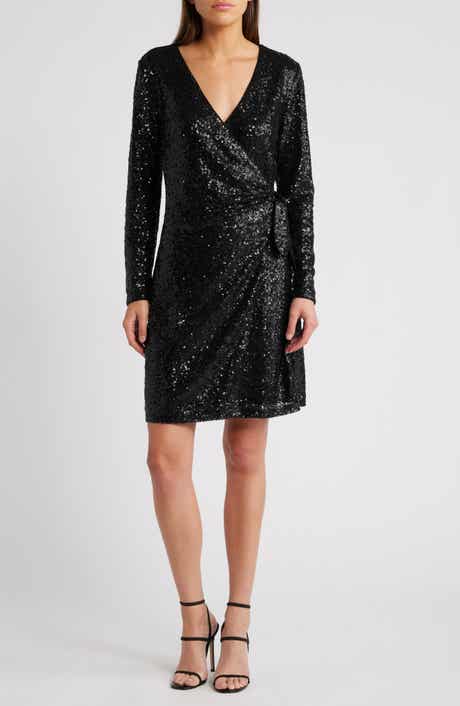 Chelsea28 Long Sleeve Sequin Wrap Minidress