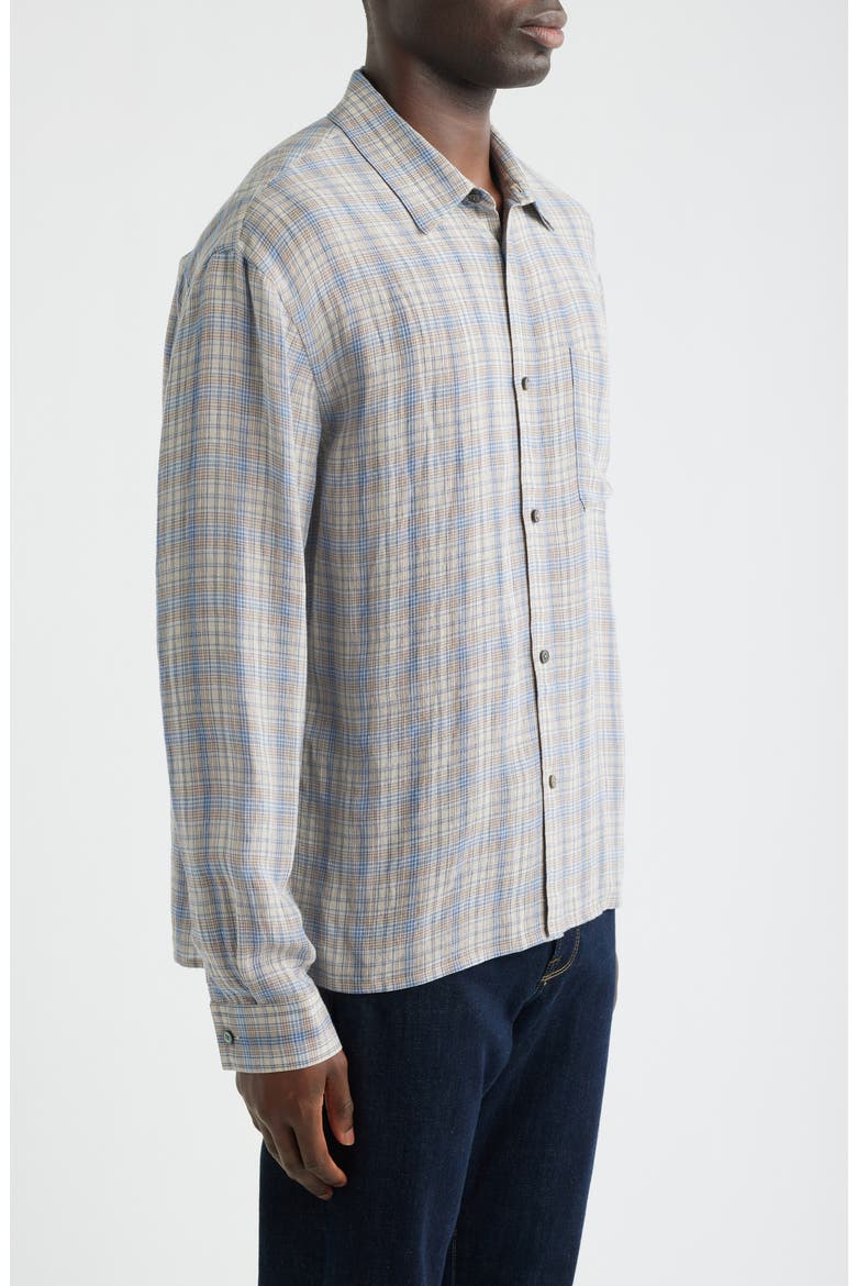 Plaid Button-Up Shirt, Alternate, color, CREAM/ BLUE PLAID