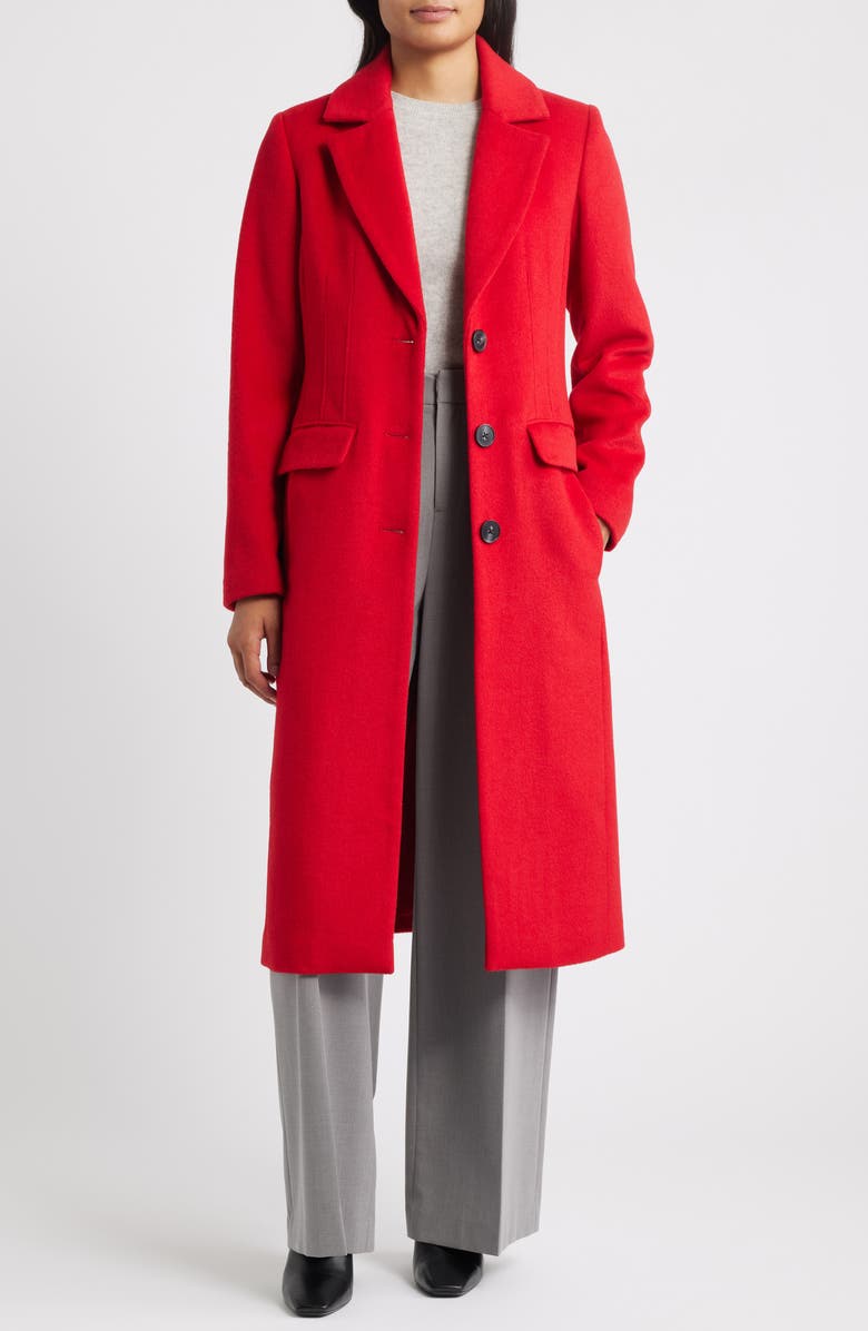 Bernardo Structured Wool Blend Coat, Alternate, color, Tango Red