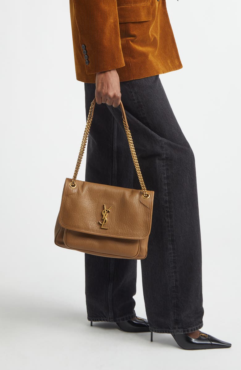 Saint Laurent Medium Niki Leather Shoulder Bag, Alternate, color, Dark Cork