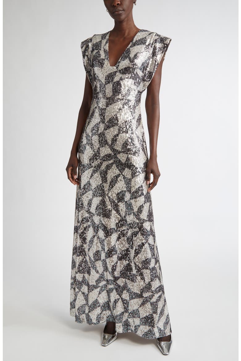Cubist Sequin Gown, Main, color, ECBI ECRU/BLACK MULTI
