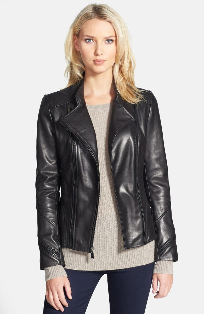 Elie Tahari 'Delphine' Double Zip Leather Moto Jacket, Main, color, 
