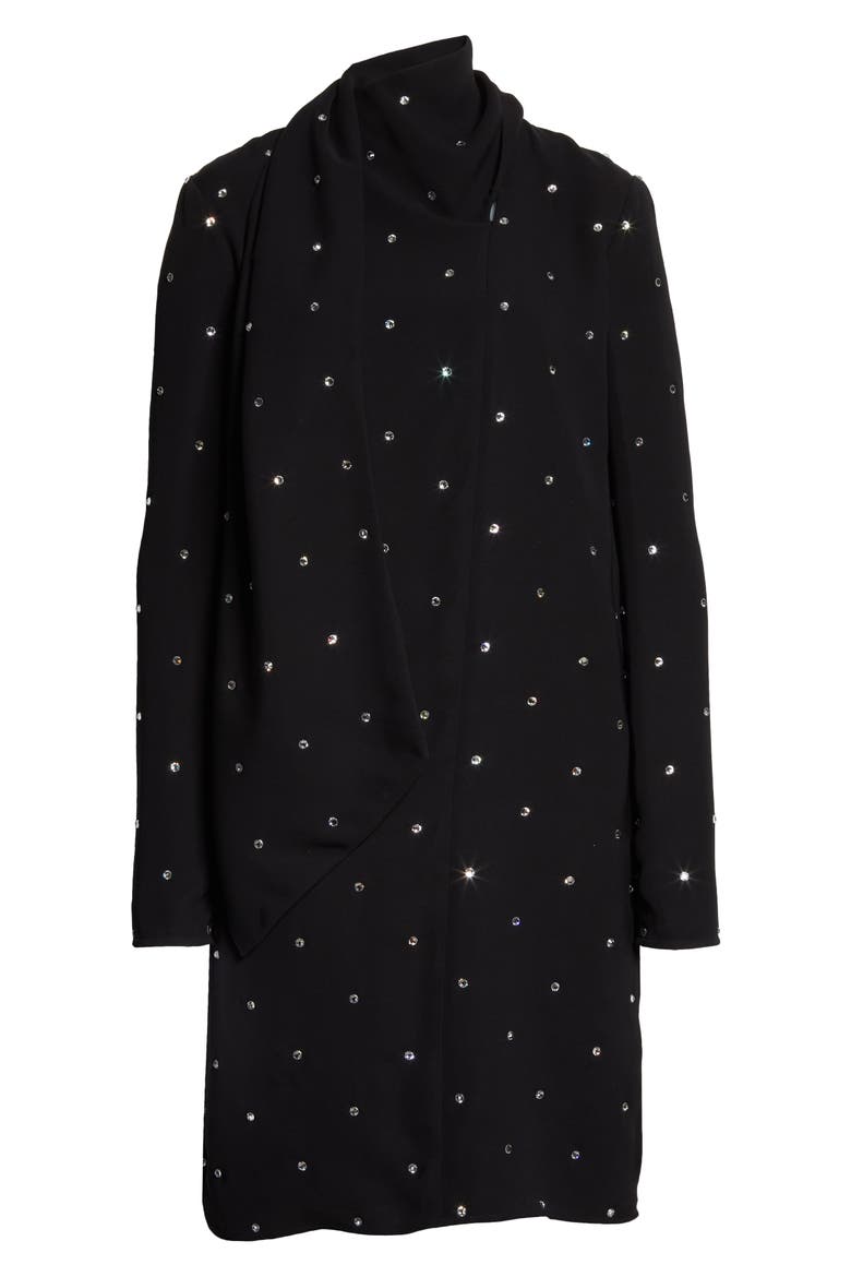 St. John Collection Rhinestone Embellished Scarf Neck Silk Dress, Alternate, color, BLACK