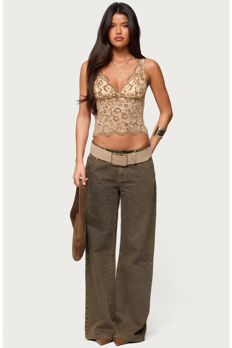 Araura Floral Sheer Crop Top, Alternate, color, BROWN