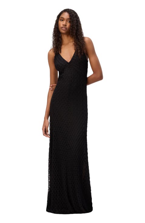 Long Viscose Dress With V-neck Lace