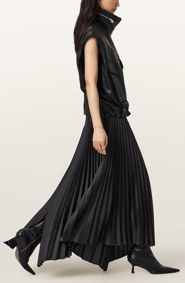 AllSaints Jax Pleated Maxi Skirt, Alternate, color, Black