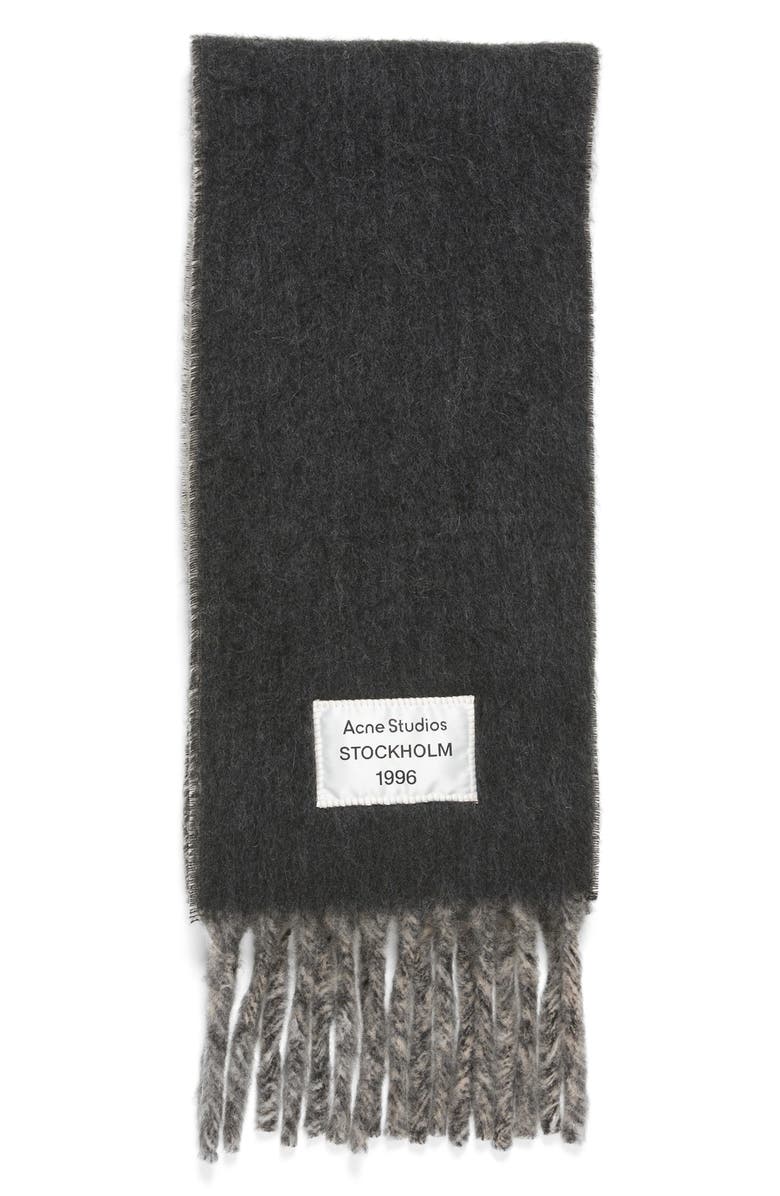 Acne Studios Volly Alpaca & Wool Blend Fringe Scarf, Main, color, Beige/ Grey