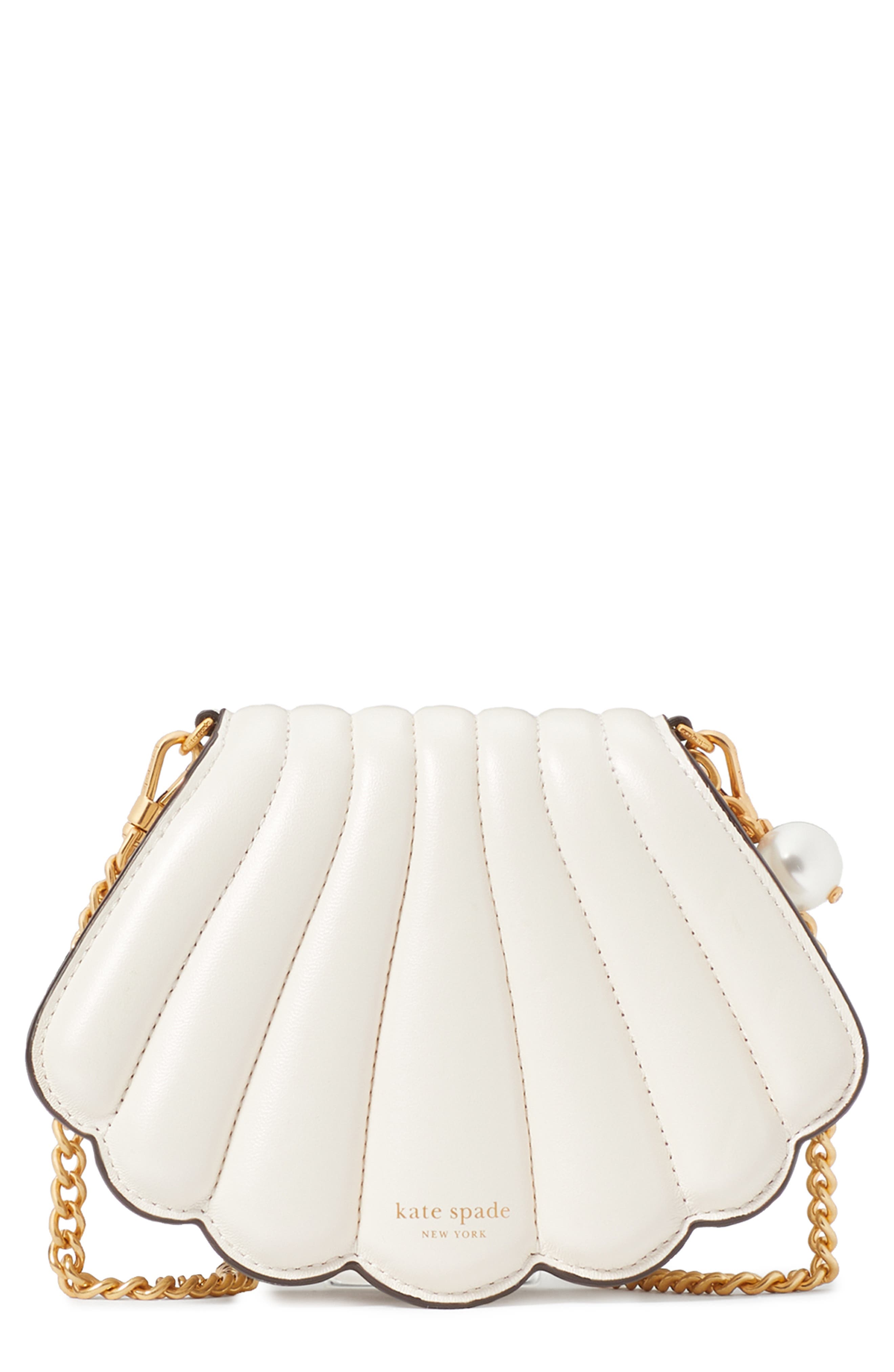 Kate Spade New York what the shell pearlized smooth leather seashell crossbody, Main, color, 