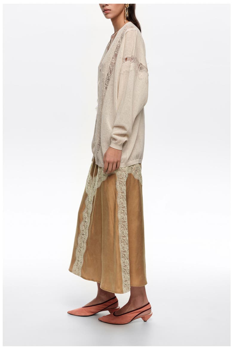 Lace-detailed flared skirt, Alternate, color, TOFFEE