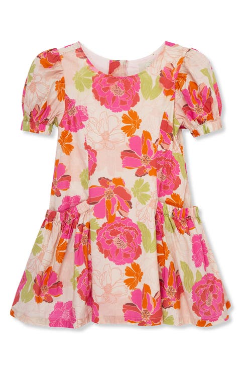 Kids' Floral Puff Sleeve Cotton Dress