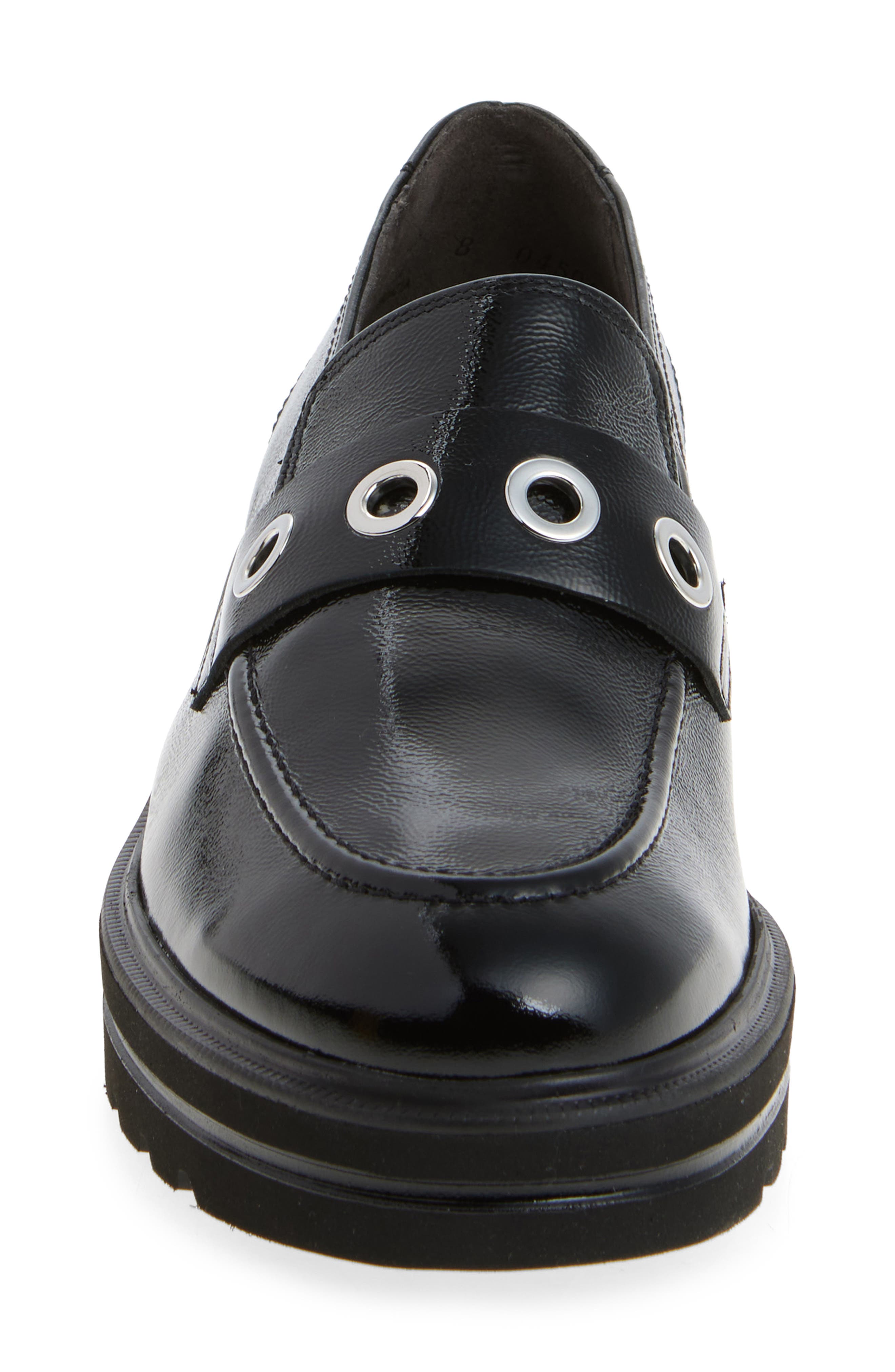 Paul Green Billie Lug Sole Loafer, Alternate, color, Black Crinkled Patent