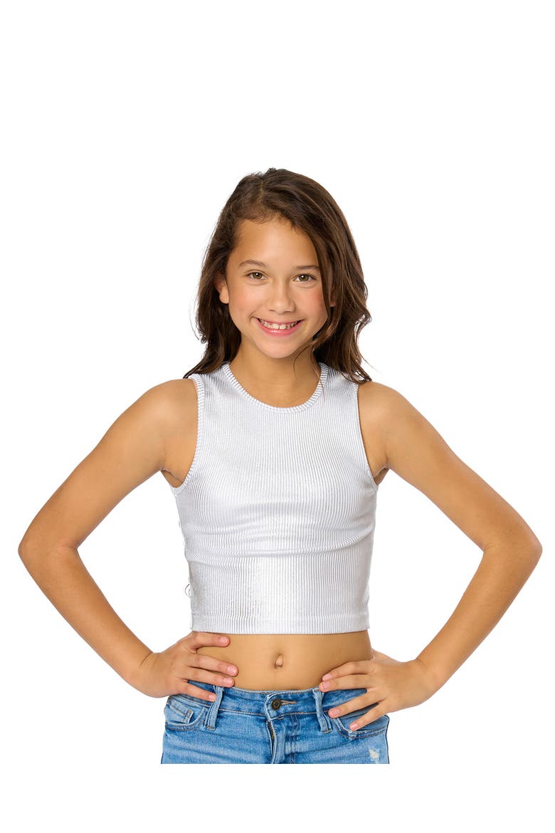 Metallic paint ribbed top - Big Kid, Alternate, color, White