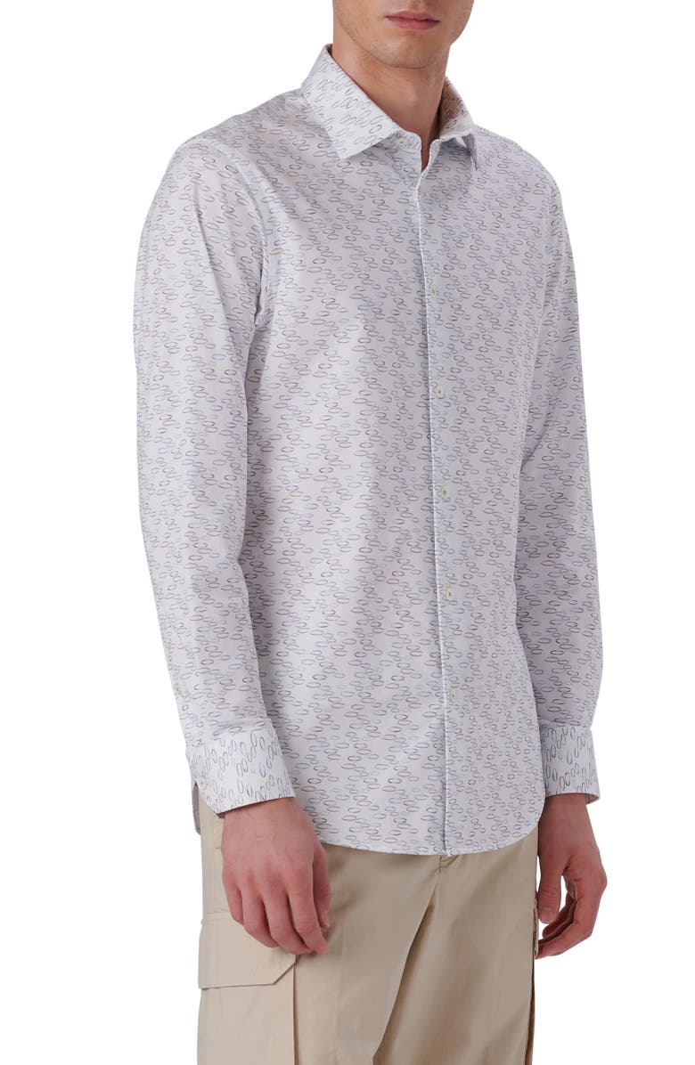 Bugatchi OoohCotton<sup>®</sup> Geometric Print Button-Up Shirt, Alternate, color, Biscotti