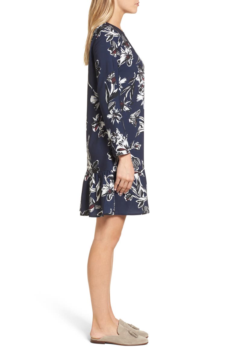 Button Back Ruffle Hem Dress, Alternate, color, NAVY FLORAL