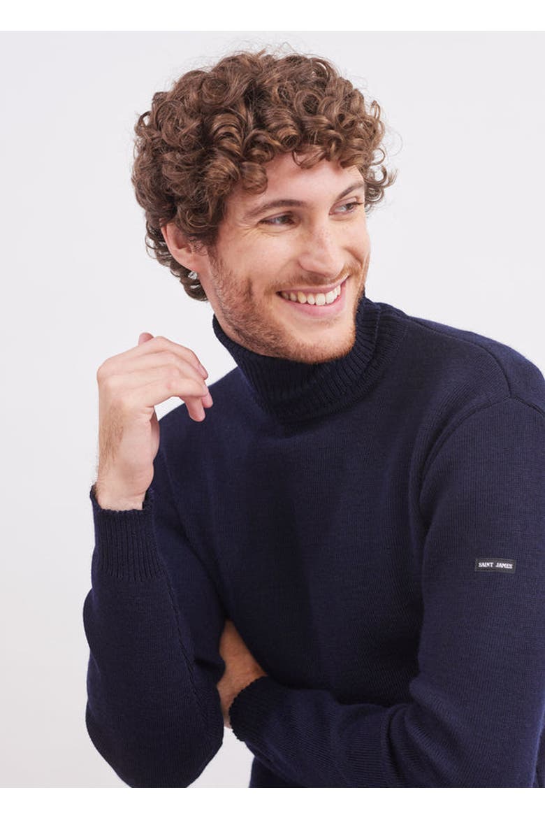 ROULE - Tight Fit Turtleneck Breton Sweater, Main, color, Navy