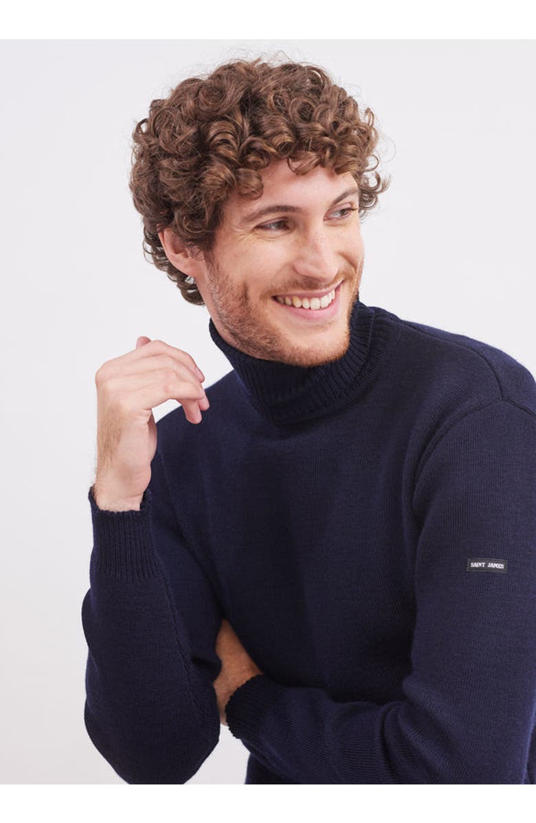Saint James ROULE - Tight Fit Turtleneck Breton Sweater, Main, color, Navy
