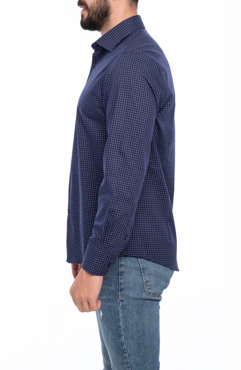 VELLAPAIS Grid Cotton Slim Fit Button Down Shirt, Alternate, color, Navy Blue