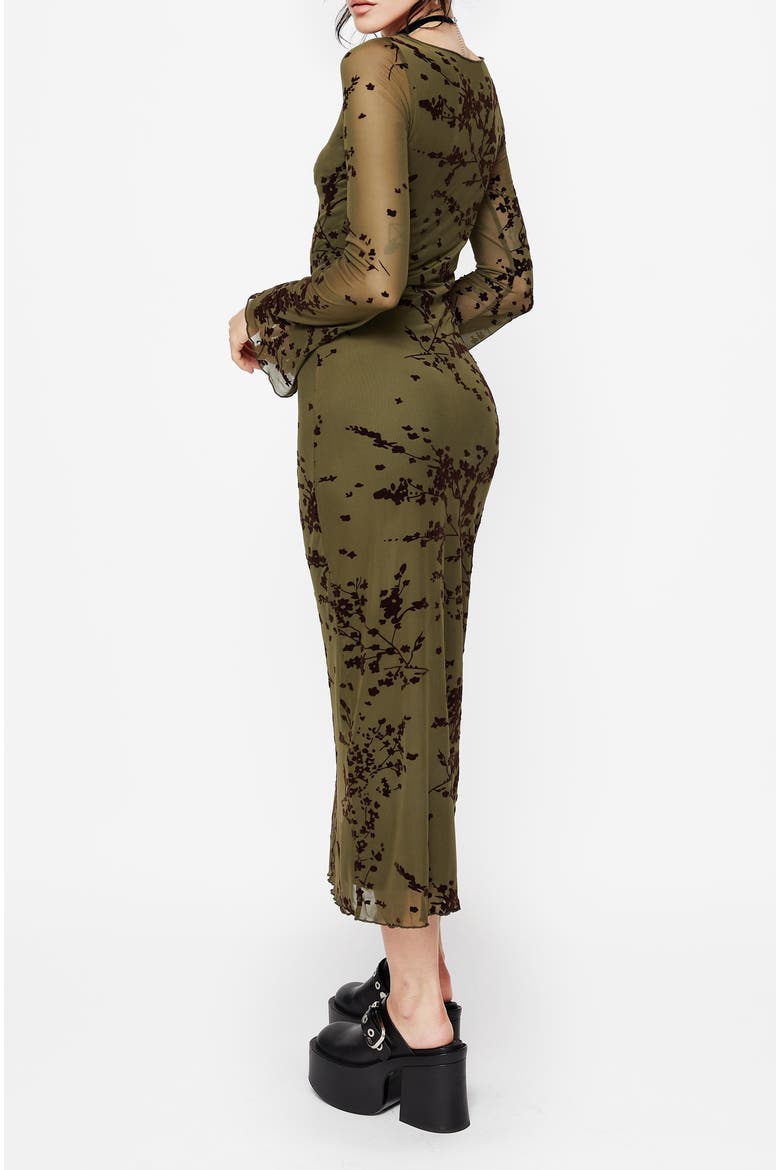 Jael Flocked Devoré Midi Dress, Alternate, color, Green