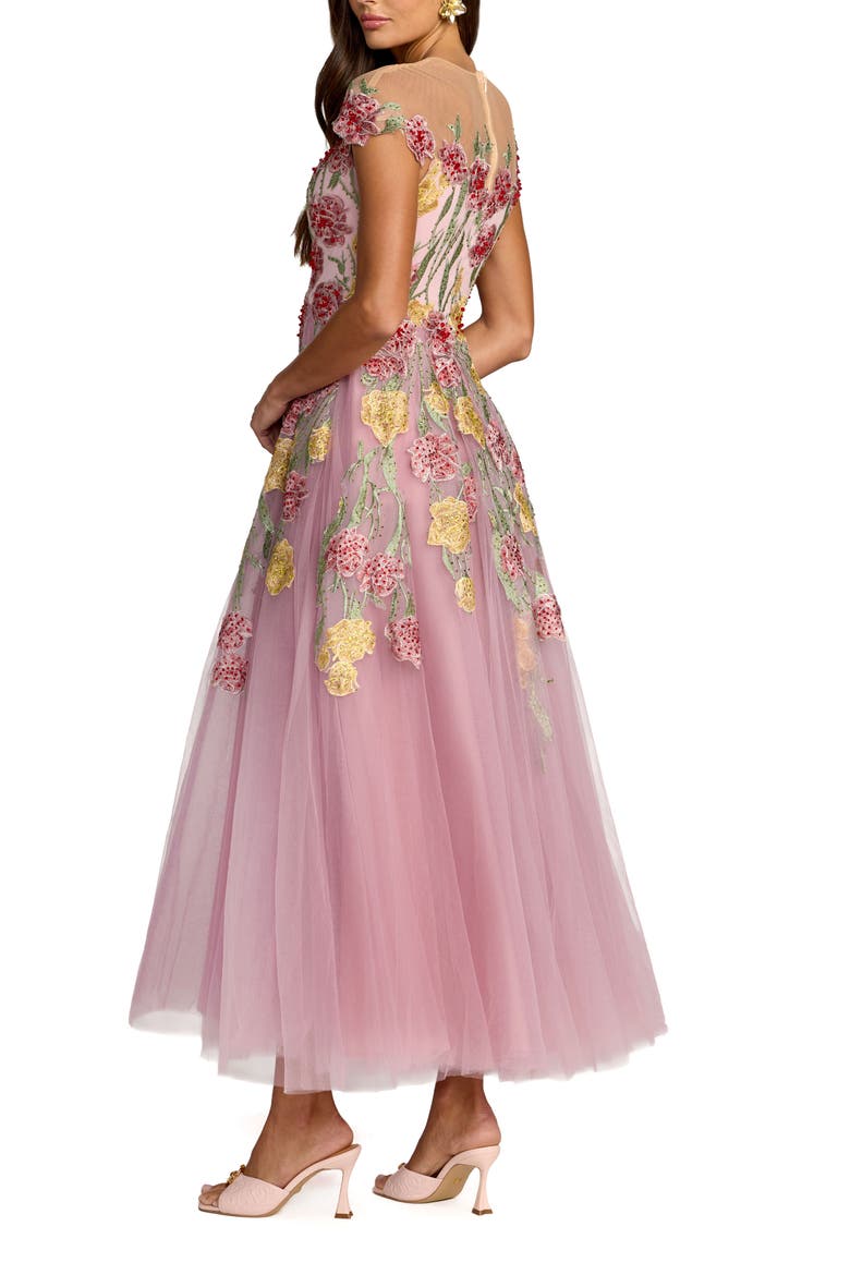 Embroidered Mesh Illusion Neck Cap Sleeve Dress, Alternate, color, Mauve Multi