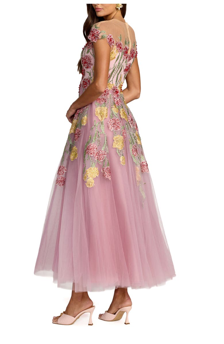 Mac Duggal Embroidered Mesh Illusion Neck Cap Sleeve Dress, Alternate, color, Mauve Multi