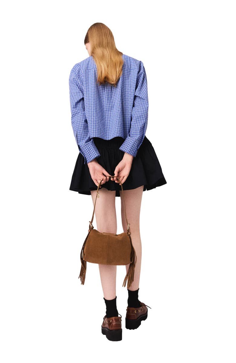 maje Removable collar rhinestone shirt, Alternate, color, Blue Rhinestoned Tiles Print