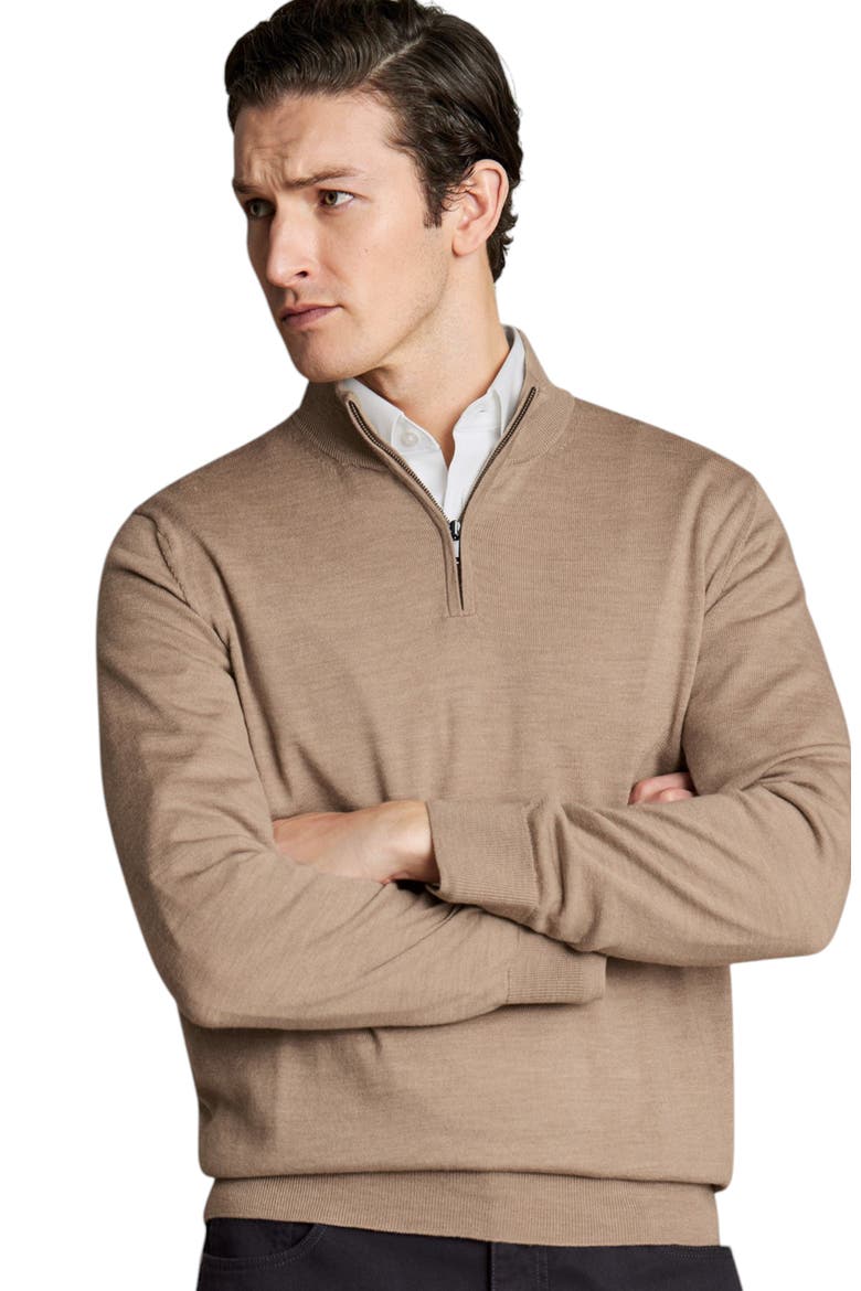 Merino Zip Neck Long Sleeve Sweater, Main, color, Camel