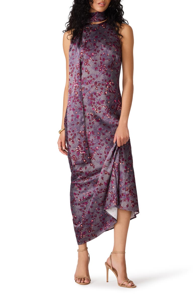 Jaiden Floral Maxi Dress & Scarf, Main, color, FEATHER GREY