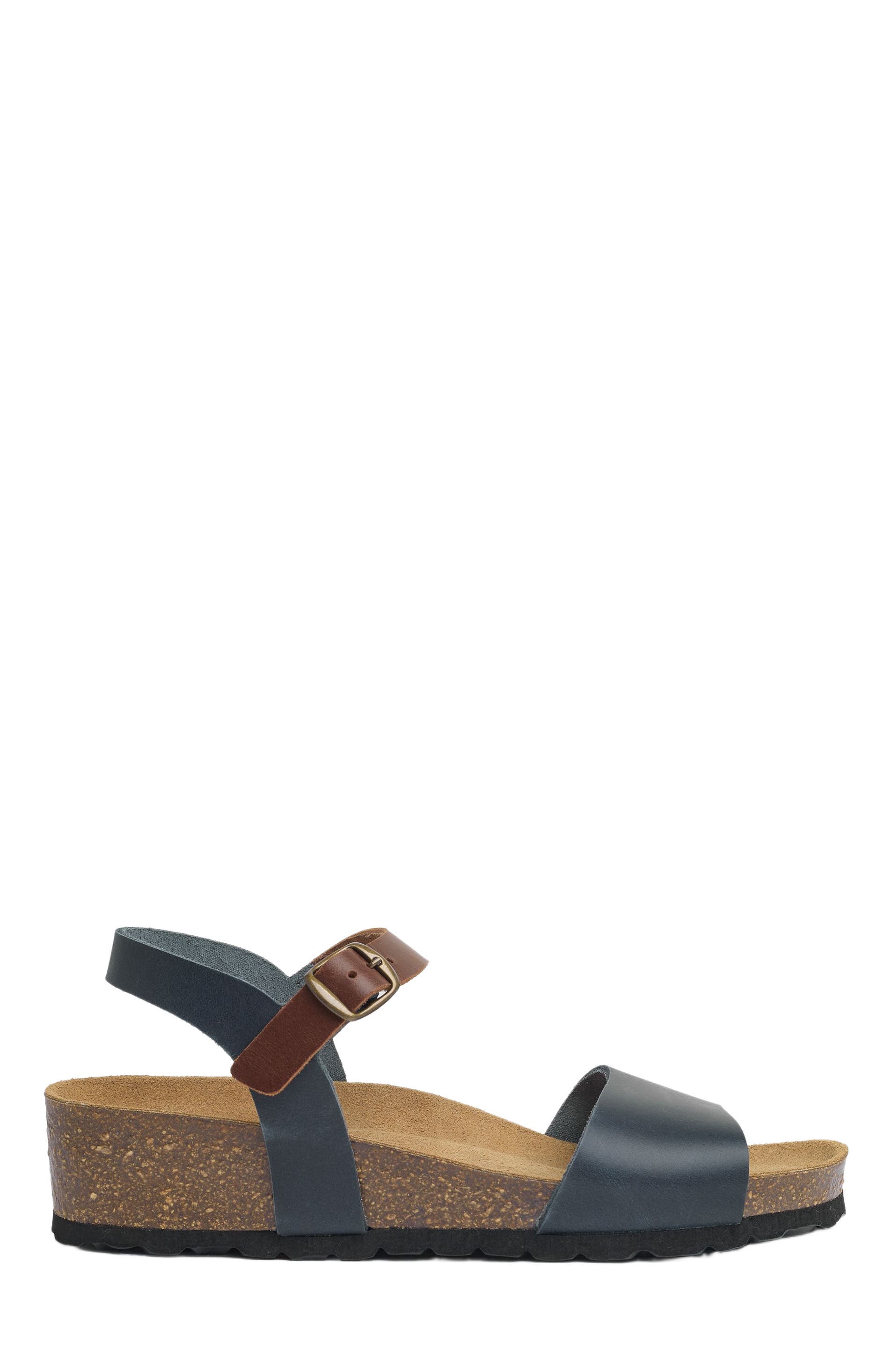 Celtic & Co. Low Wedge Ankle Strap Sandal, Alternate, color, Navy / Rust